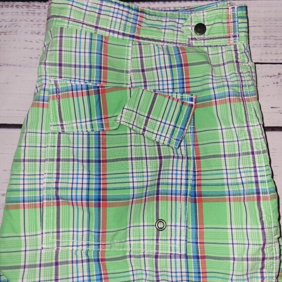 Polo Ralph Lauren Swim Trunks Size 34 Mens Green Plaid Cargo Drawstring Unlined - Picture 10 of 16